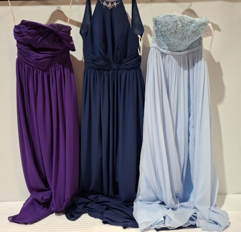 10 X BRAND NEW LINZI JAY AND MORILEE MADELINE GARDNER BRIDESMAID COLLECTION DRESSES LOT CONTAINING, MORILEE MADELINE GARDNER BEADED LACE APPLIQUIS ON NET DRESS IN NAVY IN SIZE 26 UK CODE - 43098, LINZI JAY CHIFFON DRESS IN NAVY IN SIZE 10 CODE EN397, LINZ