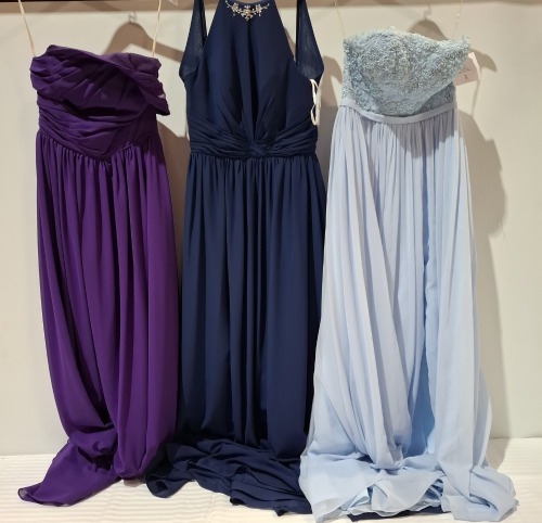 10 X BRAND NEW LINZI JAY AND MORILEE MADELINE GARDNER BRIDESMAID COLLECTION DRESSES LOT CONTAINING, MORILEE MADELINE GARDNER BEADED LACE APPLIQUIS ON NET DRESS IN NAVY IN SIZE 26 UK CODE - 43098, LINZI JAY CHIFFON DRESS IN NAVY IN SIZE 10 CODE EN397, LINZ