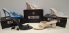 30 X BRAND NEW MISSGUIDED SHOE LOT CONTAINING, STRAPPY RING DETAIL HEELED SANDAL IN WHITE, NATURAL FLIP FLOP MULE HEELED SANDAL IN BEIGE, WF SATIN POINTED LACE UP BARELY THERE IN BLACK ALL IN SIZE 8