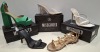 30 X BRAND NEW MISSGUIDED SHOE LOT CONTAINING, CLEAR HEEL BLOCK HEEL MULE IN CLEAR, EXTREME PLATFORM SATIN HEELED SANDAL IN DK GREEN, BASIC BARELY THERE HEEL IN BLACK ALL IN SIZE 6