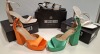 30 X BRAND NEW MISSGUIDED SHOE LOT CONTAINING, EXTREME PLATFORM SATIN HEELED SANDALS IN ORANGE, DOME STUD GLADIATOR SANDAL IN BLACK, BASIC BARELY THERE HEEL IN BLACK ALL IN SIZE 7