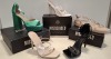 30 X BRAND NEW MISSGUIDED SHOE LOT CONTAINING, EXTREME PLATFORM SATIN HEELED SANDAL IN GREEN, CHUNKY PLATFORM GLADIATOR SANDAL IN SAND, WF BARELY THERE SQUARE TOE HIGH HEEL IN NUDE ALL IN SIZE 8