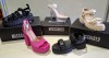 30 X BRAND NEW MISSGUIDED SHOE LOT CONTAINING, VELCRO STRAP GRANDAD SANDAL IN SAND, CLEAR PLATFORM STILLETO HEELED SANDAL IN CLEAR, CHUNKY CROC GLADIATOR FLAT SHOE IN BLACK ALL IN SIZE 4