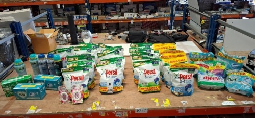 37 X PIECE MIXED LOT CONTAINING PERSIL 3 IN 1 CAPSULES , FAIRY NON BIO CAPSULES , LENOR IN WASH SCENT BOOSTERS , FAIRY FRESH IN WASH SCENT BOOSTERS , ETC OVER A FULL BAY