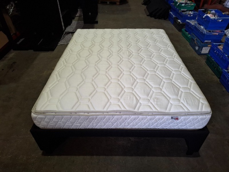 KING SIZE BED WITH EPEDA ALL SEASON MATTRESS WITH SOLID BED FRAME WITH METAL / WOODEN SLATS IN SIZE 2M X 160CM X 70 CM (PLEASE NOTE COME FROM X HOTEL ) BED FRAMES ARE RELATIVELY EASY TO BREAK DOWN AND RE-ASSEMBLE VIEWING IS RECOMMENDED