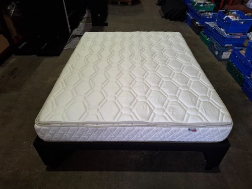 KING SIZE BED WITH EPEDA ALL SEASON MATTRESS WITH SOLID BED FRAME WITH METAL / WOODEN SLATS IN SIZE 2M X 160CM X 70 CM (PLEASE NOTE COME FROM X HOTEL ) BED FRAMES ARE RELATIVELY EASY TO BREAK DOWN AND RE-ASSEMBLE VIEWING IS RECOMMENDED