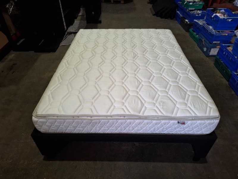 KING SIZE BED WITH EPEDA ALL SEASON MATTRESS WITH SOLID BED FRAME WITH METAL / WOODEN SLATS IN SIZE 2M X 160CM X 70 CM (PLEASE NOTE COME FROM X HOTEL ) BED FRAMES ARE RELATIVELY EASY TO BREAK DOWN AND RE-ASSEMBLE VIEWING IS RECOMMENDED