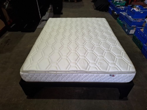 KING SIZE BED WITH EPEDA ALL SEASON MATTRESS WITH SOLID BED FRAME WITH METAL / WOODEN SLATS IN SIZE 2M X 160CM X 70 CM (PLEASE NOTE COME FROM X HOTEL ) BED FRAMES ARE RELATIVELY EASY TO BREAK DOWN AND RE-ASSEMBLE VIEWING IS RECOMMENDED