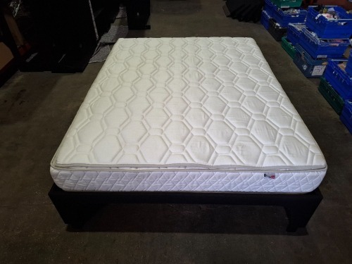KING SIZE BED WITH EPEDA ALL SEASON MATTRESS WITH SOLID BED FRAME WITH METAL / WOODEN SLATS IN SIZE 2M X 160CM X 70 CM (PLEASE NOTE COME FROM X HOTEL ) BED FRAMES ARE RELATIVELY EASY TO BREAK DOWN AND RE-ASSEMBLE VIEWING IS RECOMMENDED