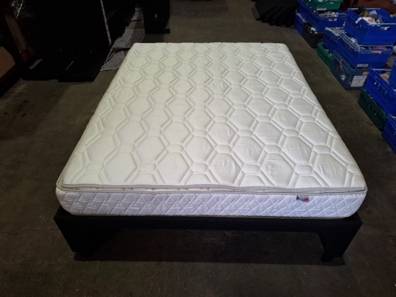 KING SIZE BED WITH EPEDA ALL SEASON MATTRESS WITH SOLID BED FRAME WITH METAL / WOODEN SLATS IN SIZE 2M X 160CM X 70 CM (PLEASE NOTE COME FROM X HOTEL ) BED FRAMES ARE RELATIVELY EASY TO BREAK DOWN AND RE-ASSEMBLE VIEWING IS RECOMMENDED