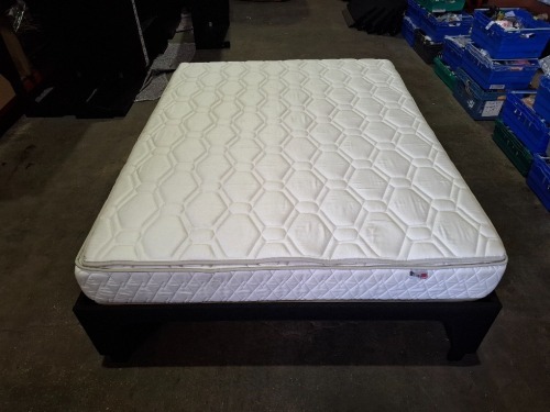 KING SIZE BED WITH EPEDA ALL SEASON MATTRESS WITH SOLID BED FRAME WITH METAL / WOODEN SLATS IN SIZE 2M X 160CM X 70 CM (PLEASE NOTE COME FROM X HOTEL ) BED FRAMES ARE RELATIVELY EASY TO BREAK DOWN AND RE-ASSEMBLE VIEWING IS RECOMMENDED