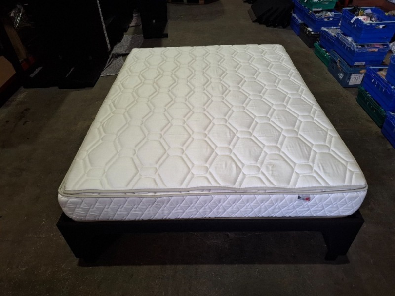 KING SIZE BED WITH EPEDA ALL SEASON MATTRESS WITH SOLID BED FRAME WITH METAL / WOODEN SLATS IN SIZE 2M X 160CM X 70 CM (PLEASE NOTE COME FROM X HOTEL ) BED FRAMES ARE RELATIVELY EASY TO BREAK DOWN AND RE-ASSEMBLE VIEWING IS RECOMMENDED