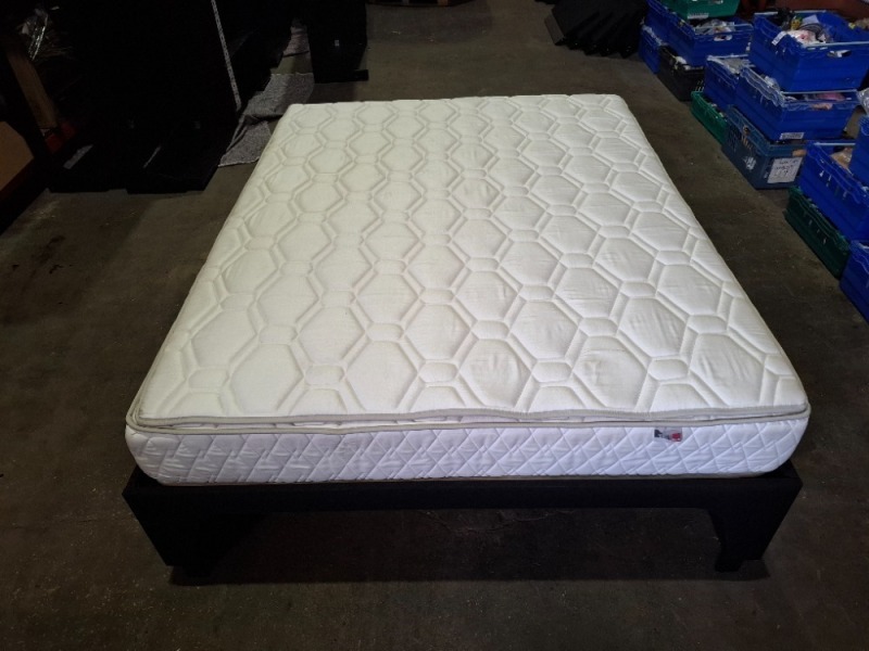KING SIZE BED WITH EPEDA ALL SEASON MATTRESS WITH SOLID BED FRAME WITH METAL / WOODEN SLATS IN SIZE 2M X 160CM X 70 CM (PLEASE NOTE COME FROM X HOTEL ) BED FRAMES ARE RELATIVELY EASY TO BREAK DOWN AND RE-ASSEMBLE VIEWING IS RECOMMENDED