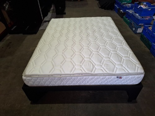 KING SIZE BED WITH EPEDA ALL SEASON MATTRESS WITH SOLID BED FRAME WITH METAL / WOODEN SLATS IN SIZE 2M X 160CM X 70 CM (PLEASE NOTE COME FROM X HOTEL ) BED FRAMES ARE RELATIVELY EASY TO BREAK DOWN AND RE-ASSEMBLE VIEWING IS RECOMMENDED