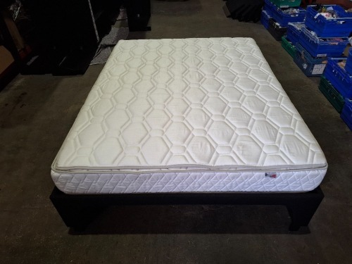 KING SIZE BED WITH EPEDA ALL SEASON MATTRESS WITH SOLID BED FRAME WITH METAL / WOODEN SLATS IN SIZE 2M X 160CM X 70 CM (PLEASE NOTE COME FROM X HOTEL ) BED FRAMES ARE RELATIVELY EASY TO BREAK DOWN AND RE-ASSEMBLE VIEWING IS RECOMMENDED