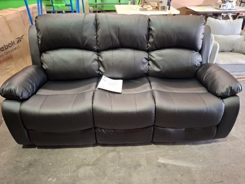 1 X BRAND NEW HOMELIFE BANBURY FAUX LEATHER 3 SEAT SOFA IN BLACK IN SIZE W196 X D97 X 101 CM