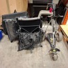 3 X MIXED LOT CONTAINING :- 1 X POWAKADDY ELECTRIC GOLF TROLLEY WITH A BATTERY & CHARGER (TESTED WORKING) & 2 X MOBILITY SCOOTER RAIN COVERS