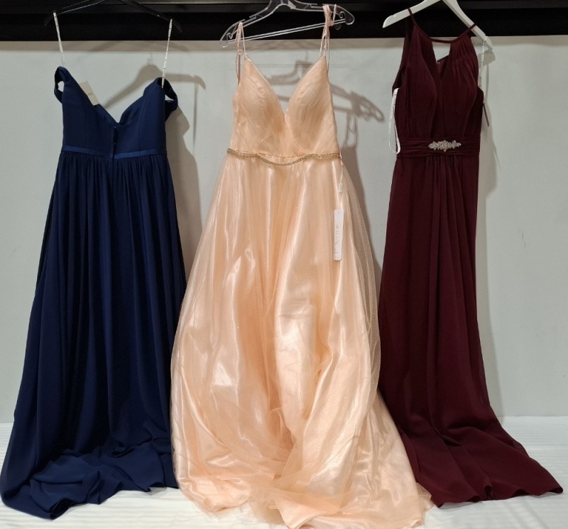 11 X BRAND NEW LINZI JAY BRIDESMAID COLLECTION DRESSES LOT CONTAINING, CHIFFON DRESS IN NAVY IN SIZE 10 CODE - EN452, CHIFFON DRESS IN PINK IN SIZE 10 CODE - EN335, CHIFFON DRESS IN BERGUNDY IN SIZE 10 CODE - 2300, TOTAL LOT RRP &pound;950