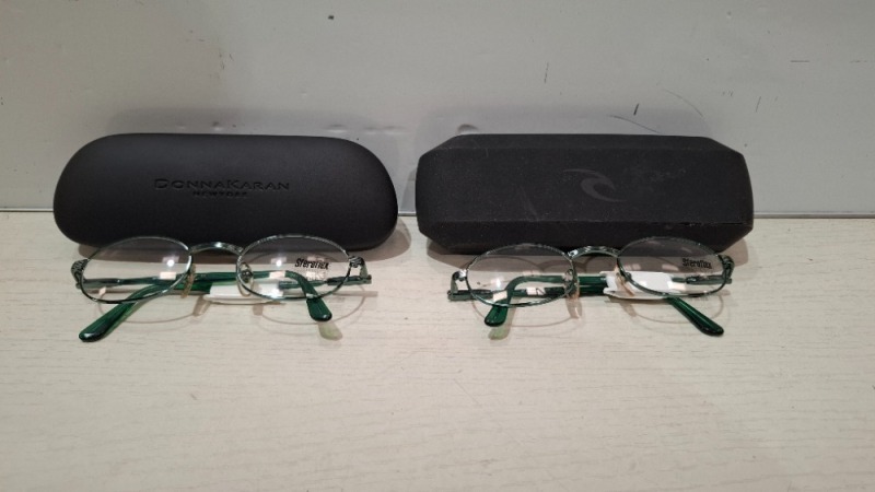 200 X BRAND NEW MIXED GLASSES AND CASE LOT CONTAINING, SFEROFLEX GLASSES IN LEOPARD PRINT, SFEROFLEX GLASSES IN GREEN, RIP CURL CASE IN BLACK, DONNA KARAN CASE IN BLACK, ETC, IN 3 TRAYS (TRAYS NOT INCLUDED)