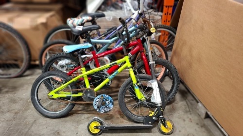 4 X MIXED KIDS BIKE LOT TO INCLUDE - 3X APOLLO BIKES - 1X SO SWEET BIKE AND 1X BATMAN SCOOTER
