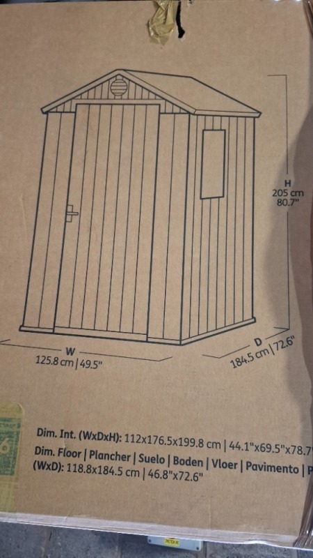 1 X KETER DARWIN 4 X 6 GARDEN SHED IN GREY INONE BOX (NOTE CUSTOMER RETURNS UNKNOWN IF ALL PARTS ARE PRESENT )