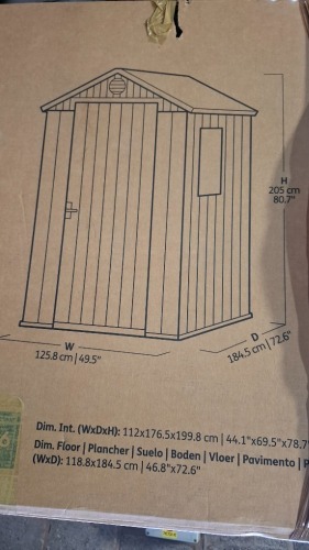 1 X KETER DARWIN 4 X 6 GARDEN SHED IN GREY INONE BOX (NOTE CUSTOMER RETURNS UNKNOWN IF ALL PARTS ARE PRESENT )
