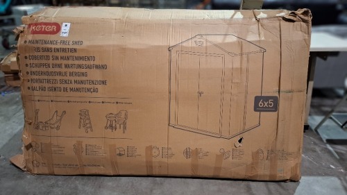 1 X KETER 6 X 5 GARDEN SHED IN GREY INONE BOX (NOTE CUSTOMER RETURNS UNKNOWN IF ALL PARTS ARE PRESENT )