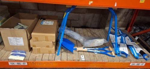 100 + PIECE BRAND NEW MIXED LOT TO INCLUDE SILVERLINE TCT MASONARY SAW 700MM - SILVERLINE SPADES - SILVER LINE METAL TRESSELS - SILVER LINE WALLPAPER BRUSHES