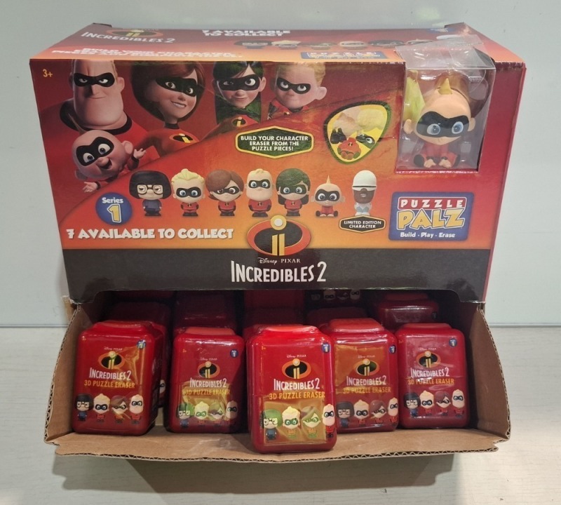 288 X PIECE BRAND NEW 12 X PACKS OF 24 INCREDIBLES GRAVITY FEED PUZZLE PALS IN 12 BOXES