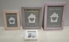 600 + WOODEN PHOTO FRAMES IN SIZES A4 , 10 x 8 INCH 6 X 4 INCH AND 15 X 15 CM IN VARIOUS COLOURS PINK , GREEN , IVORY , YELLOW ETC OVER 4 PALLETS (NOTE AGED PRODUCT - BOXES HAVE MUSTY ODOUR - SEE IMAGE FOR REPRESENTATIVE SAMPLE )