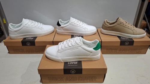 17 X BRAND NEW PAIRS OF DUCK AND COVER CLAPAR MENS TRAINERS IN VARIOUS COLOURS WHITE / GREEN , BLACK , STONE , WHITE IN SIZES 2 IN SIZE 10UK , 5 IN SIZE 12UK , 10 IN SIZE UK11 - RRP EACH &pound;25 - TOTAL &pound;425