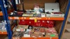 70 + PIECE MIXED LOT TO INCLUDE EINHELL HEAT GUN - PERLES HAMMER DRILL - VARIOUS WINDOW HANDLES - ELECTRIC CABLE - DRAWER HINGES - SAND PAPER - 1000 DIALL SCREWS - ETC ON 2 SHELVES