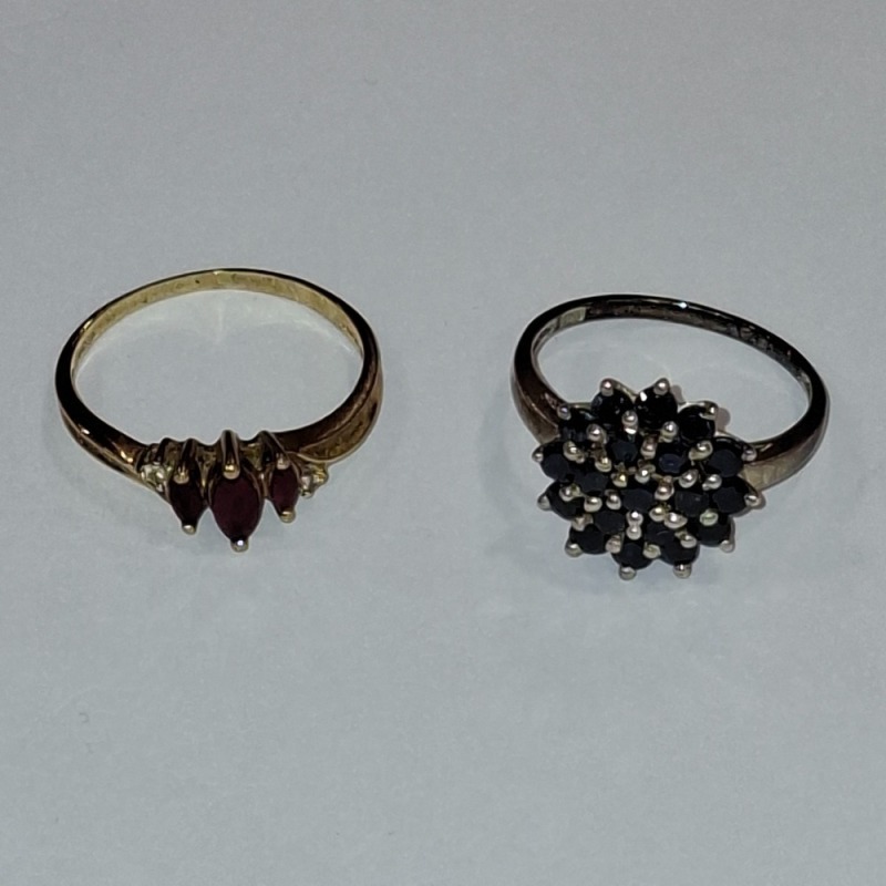 2 X RINGS IE. 1 X 9 CT GOLD RUBY & DIAMOND RING - WEIGHT 1.993 G 1 X SILVER SAPPHIRE RING (AUTHORISED AS GENUINE BY AN INDEPENDENT JEWELLER)