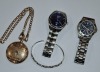 3 X GENTS WATCHES IE. HUNTER HINGED POCKED WATCH (GP), TISSOT PR100, SEKONDA PLUS A SILVER BANGLE (NOT HALLMARKED APPROX 23 G) (AUTHORISED AS GENUINE BY AN INDEPENDENT JEWELLER - UNTESTED AS WORKING OR OTHERWISE)