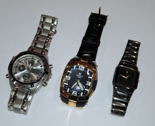 3 X GENTS WATCHES IE. CS COLLECTION, KIENZLE 1822, LEE CARDEEN (AUTHORISED AS GENUINE BY AN INDEPENDENT JEWELLER - UNTESTED AS WORKING OR OTHERWISE)