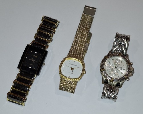 3 X GENTS WATCHES IE. OUGE, JEAN PAUL SUCHEL (GP), ROTARY (AUTHORISED AS GENUINE BY AN INDEPENDENT JEWELLER - UNTESTED AS WORKING OR OTHERWISE)