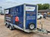 IFOR WILLIAMS TWIN AXLE DB BOX TRAILER, 3500KG GROSS WEIGHT WITH KNOTT HITCH. FRONT PEDESTRIAN DOOR AND TWIN REAR PEDESTRIAN DOORS WHICH FOLD OUT OF THE REAR RAMP.