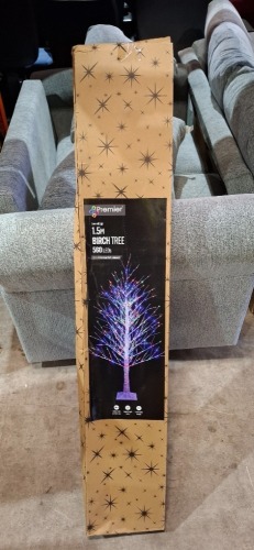 8 X BRAND NEW PREMIER 5FT BIRCH TREE - STATIC & FLASHING MULTI COLOURED WITH 560 LEDS - (NOTE SOME BOXES ARE DAMAGED )