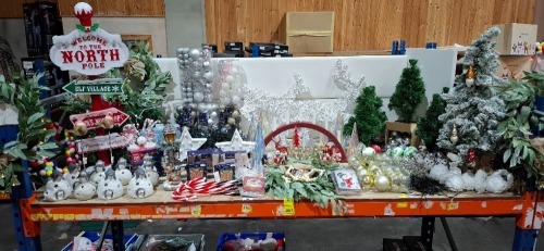 FULL BAY BRAND NEW MIXED CHRISTMAS LOT CONTAINING WELCOME TO THE NORTH POLE SIGNPOST , LED CANDLE ARCH IN RED , THE SPIRIT OF CHRISTMAS 30 PIECE SILVER AND WHITE BAUBLE SETS , SMALL ARTIFICIAL LED CHRISTMAS TREES , REINDEER FAMILY LED DECORATIVE , LED P