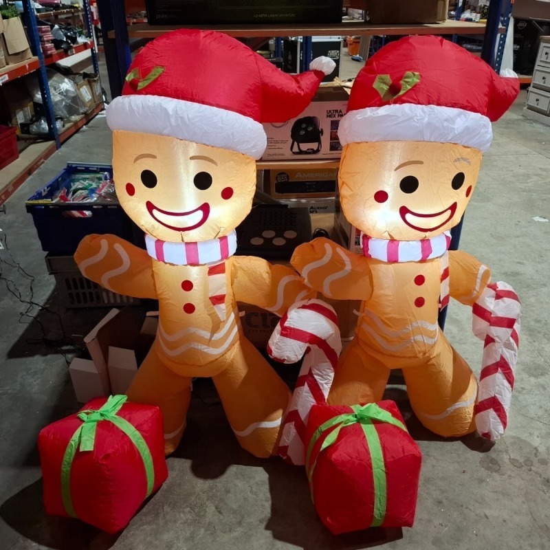2 X INFLATABLE GINGERBREAD MEN IN WORKING CONDITION WITH BOXES
