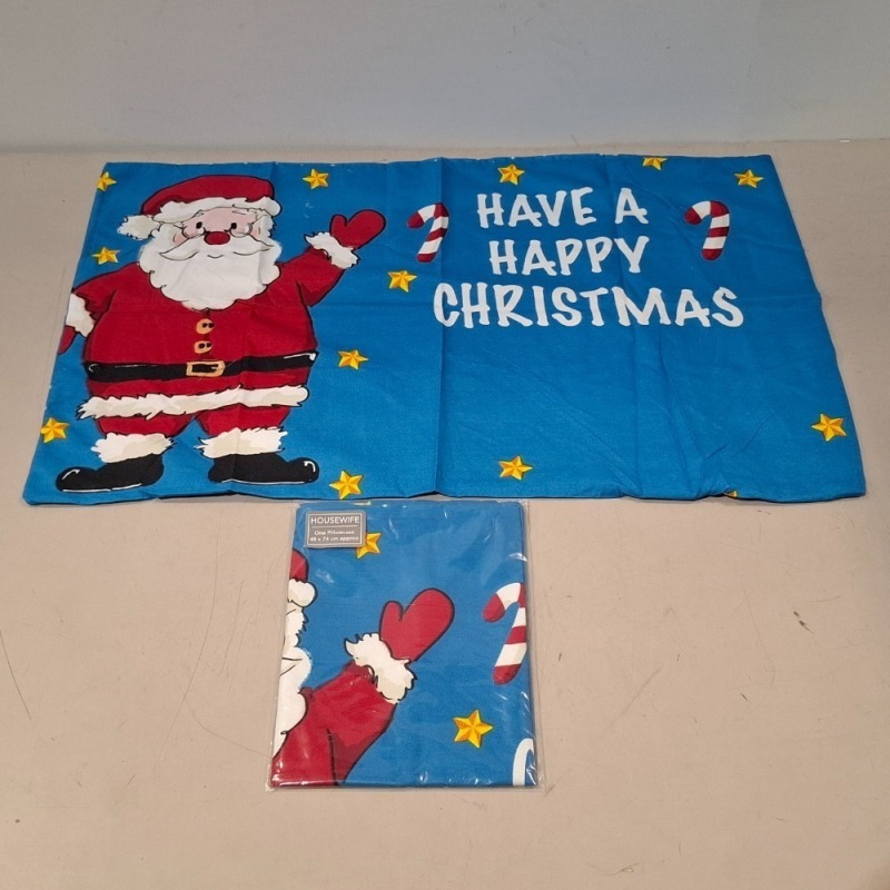 240 X BRAND NEW STUDIO SANTA - HAVE A HAPPY CHRISTMAS -PILLOWCASES IN SIZE 48 X 74 CM IN TWO BOXES