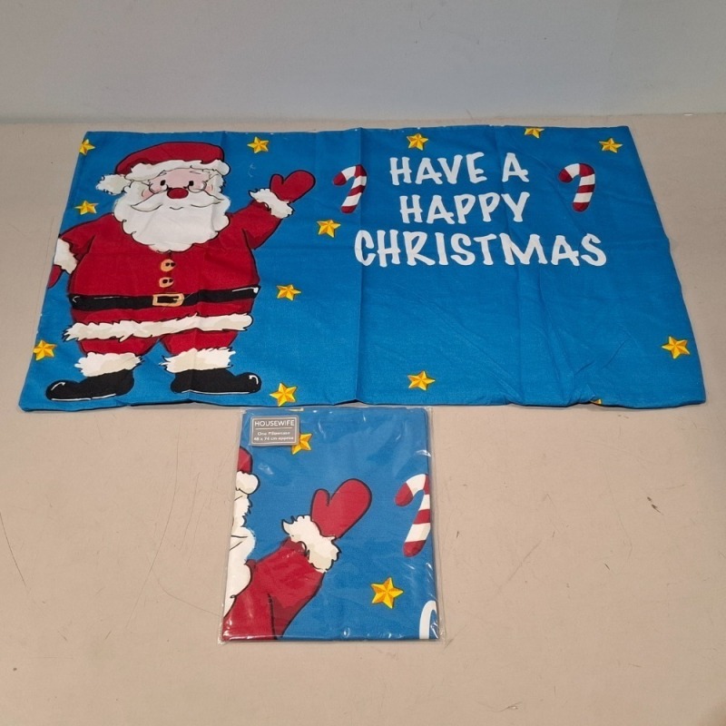 240 X BRAND NEW STUDIO SANTA - HAVE A HAPPY CHRISTMAS -PILLOWCASES IN SIZE 48 X 74 CM IN TWO BOXES