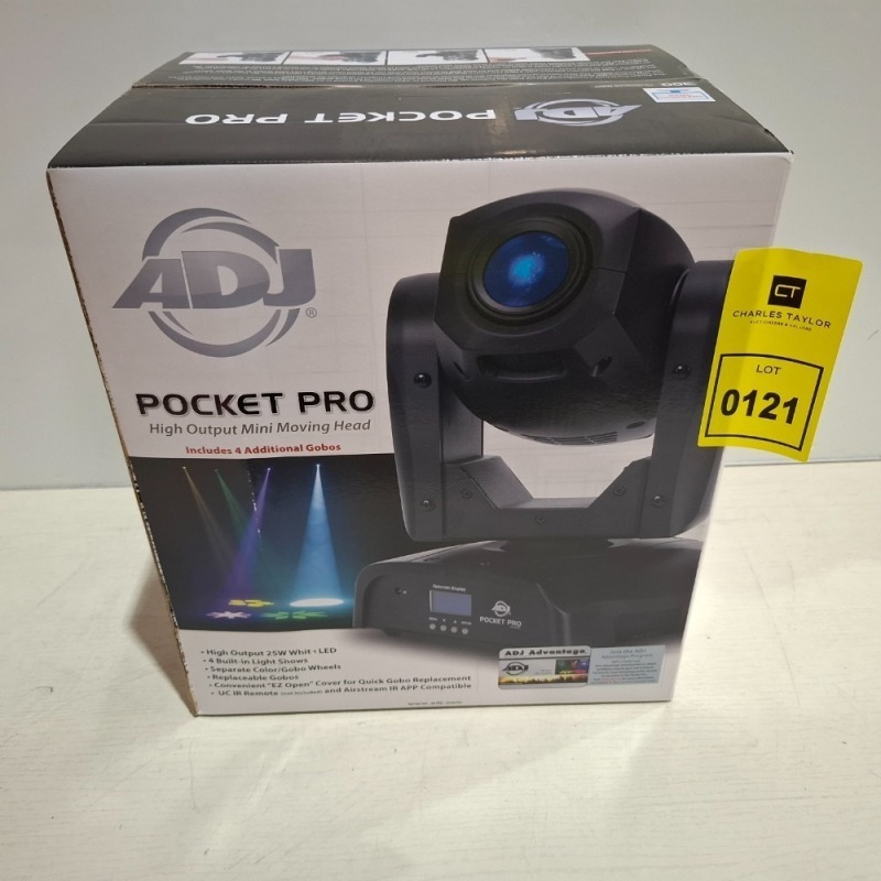 1X BRAND NEW ADJ POCKET PRO HIGH OUTPUT MINI MOVING HEAD WITH 4 BUILT IN LIGHT SHOWS