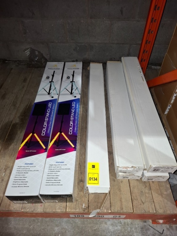 8 X BRAND NEW MIXED LOT TO INCLUDE 2X ADJ HEAVY DUTY COLOUR LED ACCU-STANDS - 6 X ADJ AVANTE SAT 3 POLES