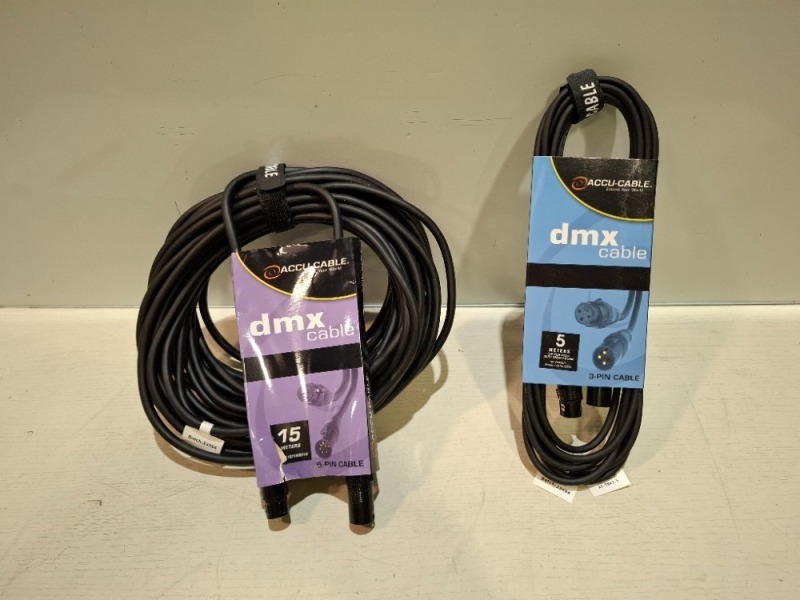 75 X BRAND NEW MIXED CABLES LOT TO INCLUDE DMX ACCU CABLE 15M 5 PIN - DMX 5 METER ACCU CABLE 3 PIN