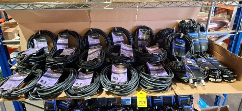 50 X BRAND NEW MIXED LOT TO INCLUDE DMX 10M ACCU CABLES - 10 AND 15M LOW NOISE MICROPHONE CABLES