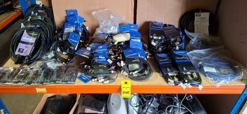 75 X BRAND NEW MIXED LOT TO INCLUDE DMX TERMINATOR - LOW NOISE MICROPHONE CABLES IN 3M-1M-15M - LOW NOISE ADAPTER CABLES - DMX 10M 5 PIN CABLES - ETC