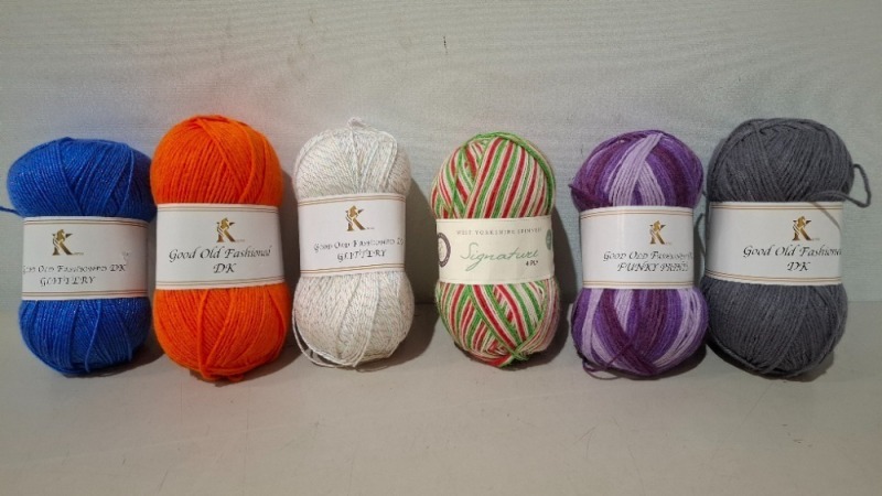 70 X BRAND NEW KNITCO'S GOOD OLD FASHIONED DK YARN IN MULTI - COLOURED ETC IN ONE LARGE BACK