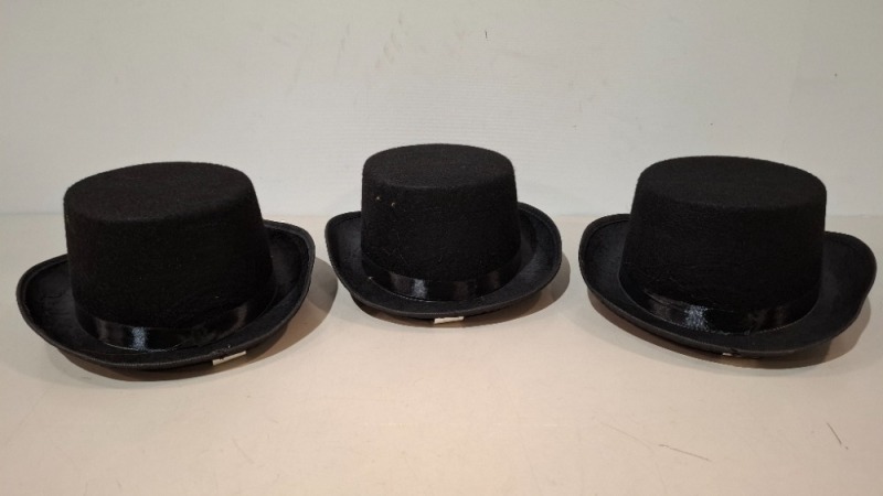 125 X BRAND NEW HORROR EMPORIUM KIDS TOP HATS IN BLACK IN TWO TRAYS