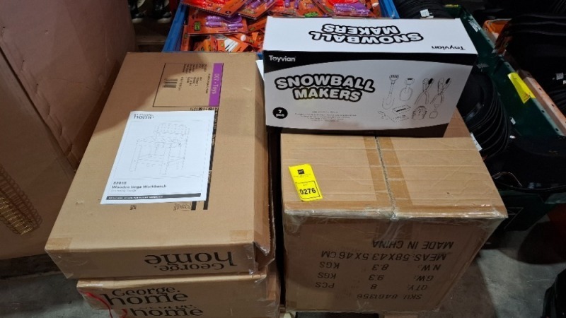 12 X BRAND NEW MIXED LOT CONTAINING 8 TOYVIAN SNOWBALL MAKERS , 4 X GEORGE HOME WOODEN KIDS WORKBENCH